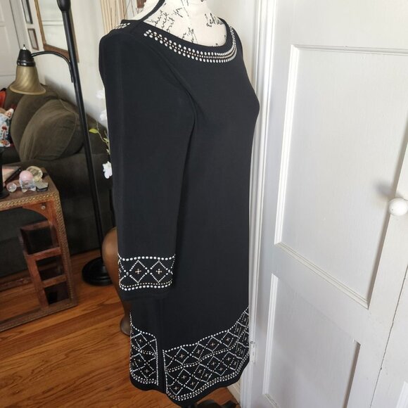White House Black Market Black Dress with Silver and Brass Decoration Sz S - Picture 6 of 11